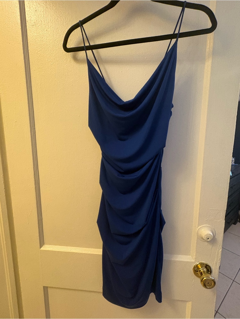 Nicole Miller Blue Ruched Spaghetti Strap Dress